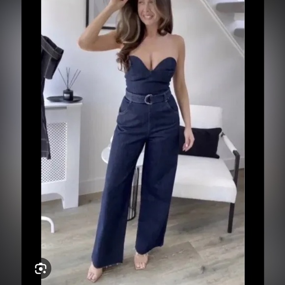 ZARA DENIM BUSTIER JUMPSUIT - Picture 8 of 15